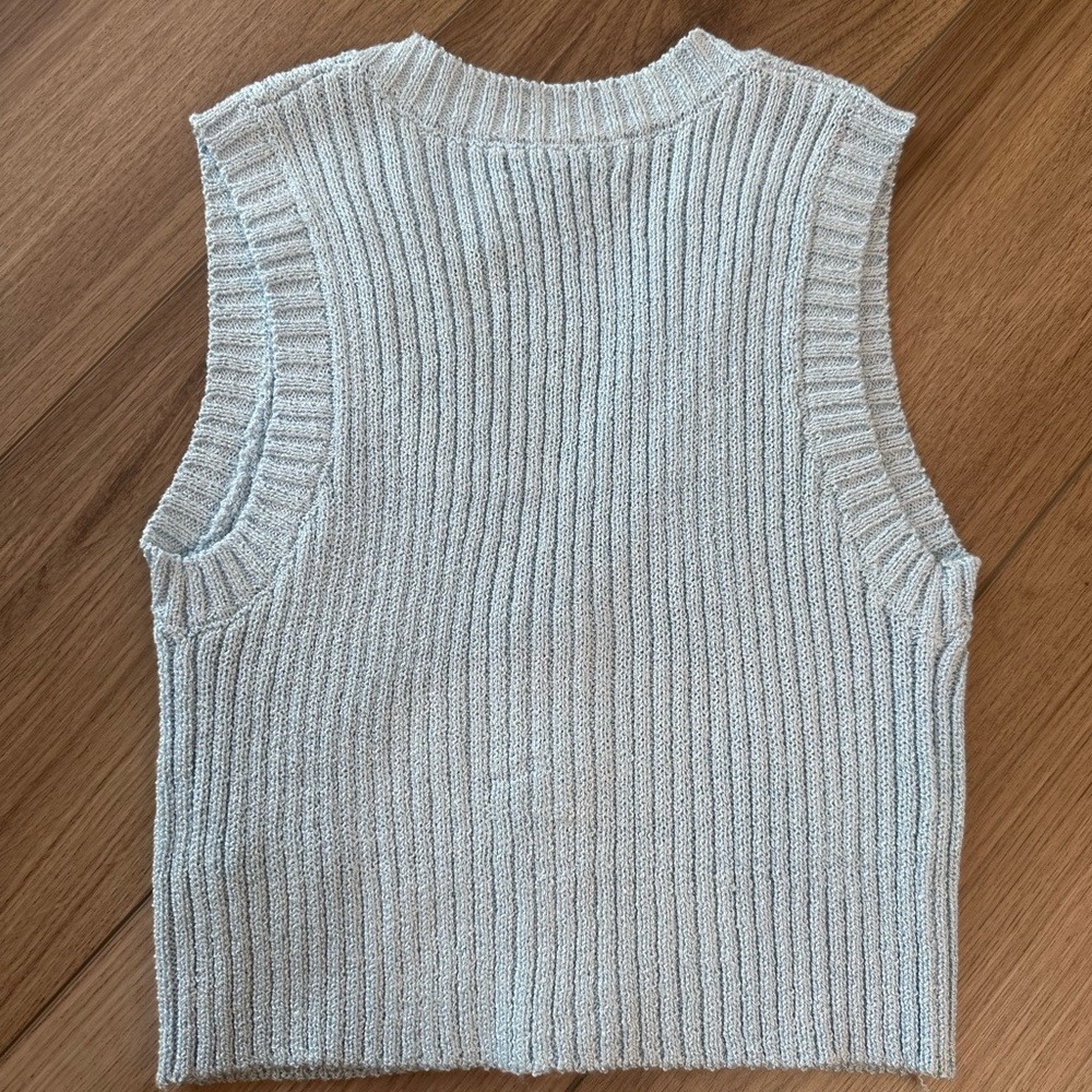 Brand New Light Blue Knit Sweater Vest with Brown Buttons - Picture 2 of 5